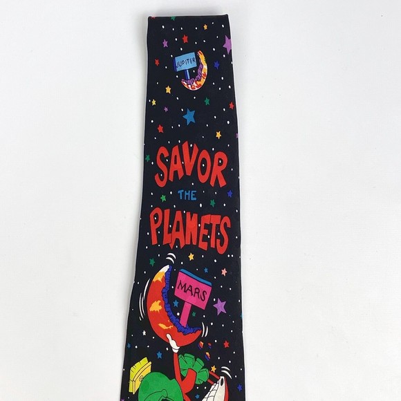 VTG 1993 Taz Marvin Martian SAVOR THE PLANETS Space Stars Earth Moon Necktie - Picture 4 of 8